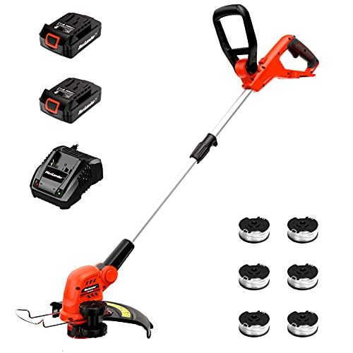 MAXLANDER 12 Inch 20V Cordless String Trimmer 2 PCS 20Ah Battery Weed WackerEdger 1 Quick Charger6 PCS Replacement Spool Trimmer Lines Length Adjustable Powerful Lightweight Weed Eater