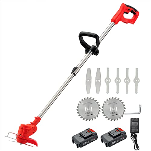 Multipurpose Brush Cutter Weed Wacker Cordless Weed Eater with 3 Types Blades 2 Batteries Lightweight for Garden Yard Lawn TrimmingPruning1 Charger