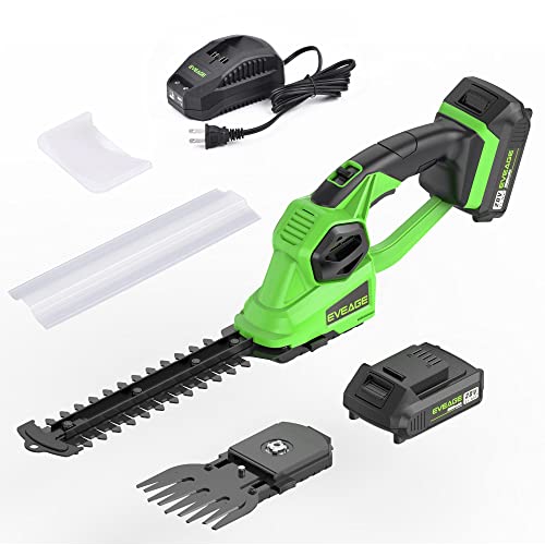 EVEAGE 20V Cordless Grass Shears Handheld Grass Trimmer 2 in 1 Electric Grass Clippers  Power Hedge Trimmers Cordless for Gardening with One 2000mAh Battery Pack and 25A AC Charger