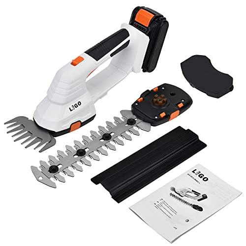 LIGO 20V Cordless Grass Shear for Gardening 2000mAh Lithiumion 2 in 1 Battery Hedge Trimmer Shear Shubber Trimmer Including Battery and Charger
