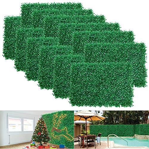 12pcs Boxwood Panels  24x16 Artificial Faux Hedge Plant for 31 SQ Feet Per Boxwood Hedge Set  Use for UV Protection Indoor Outdoor Fence Privacy Screen Grass Wall Greenery Backdrop