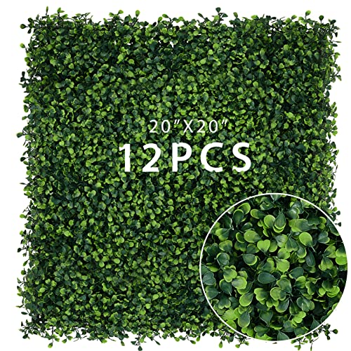 Boxwood Panels 12PCS Boxwood Hedge Wall Panels 20x20 Artificial Boxwood Panels Topiary Hedge Plant Privacy Fence Panels Outdoor Hedge Screen UV Protected for Outdoor Indoor Garden Fence Backyard