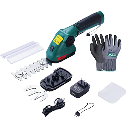 Dextra 2 in 1 Cordless Grass Shear  Hedge Trimmer with Gardening Gloves 8V Electric Handheld Shrubber Trimmer Grass Cutter with 2000mAh Rechargeable Lithiumion BatteryCharger 45min Fast Charge