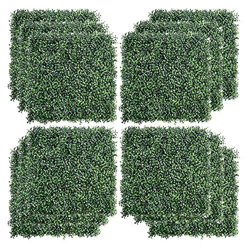 Kdgarden 12PCS 20x20 Artificial Boxwood Panels Topiary Hedge Plant UV Protected Faux Grass Wall Greenery Mats for Outdoor Garden Fence Backyard and Indoor Home Wedding Decoration Dark Green