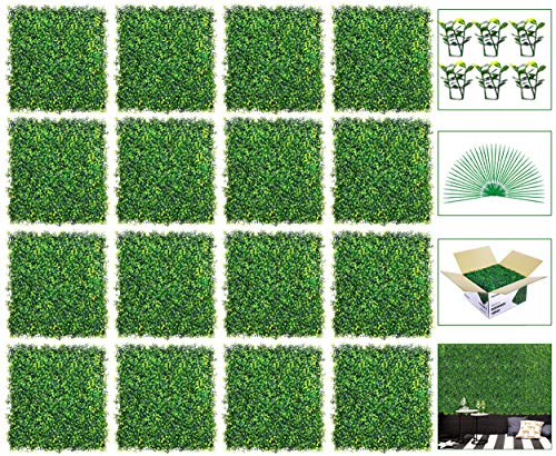 VegasDoggy 16PCS 20x20 Artificial Boxwood Grass Backdrop Panels Topiary Hedge Plant UV Protected Faux Boxwood Privacy Hedge Screen for Outdoor Indoor Garden Backyard Fence Greenery Walls