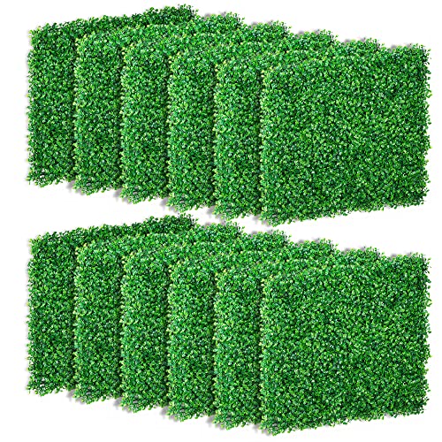 ZXMOTO 20 x 20 Greenery Wall Boxwood Panels 12PCS Topiary Hedge Plant Faux Grass Wall Decor Privacy Hedge Screen for Indoor Outdoor Garden Backyard Home Decor