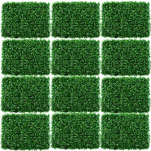 tonchean 12PCS 24x16 Artificial Boxwood Panels Topiary Hedge Plant Grass Backdrop Wall Decor Faux Grass Wall Panel UV Protected Greenery Wall Suitable for Outdoor Indoor Fence Garden Backyard