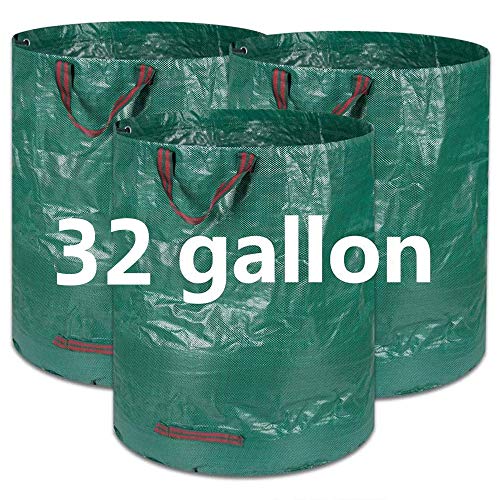 COCOCKA 3Pack 32 Gallons Reusable Garden Waste Bags(H30D18 inches) Heavy Duty Gardening Bags Lawn BagsReusable Trash CanLeaf BagsYard Waste Bags with 4 handles