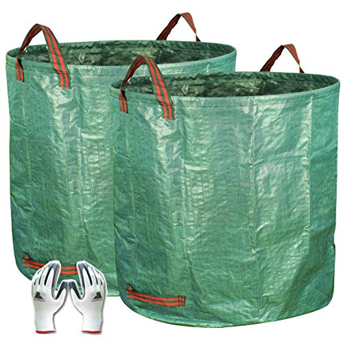 Gardzen 2Pack 132 Gallons Gardening Bag with Double Bottom Layer  Extra Large Reuseable Heavy Duty Gardening Bags Lawn Pool Garden Leaf Waste Bag Comes with Gloves