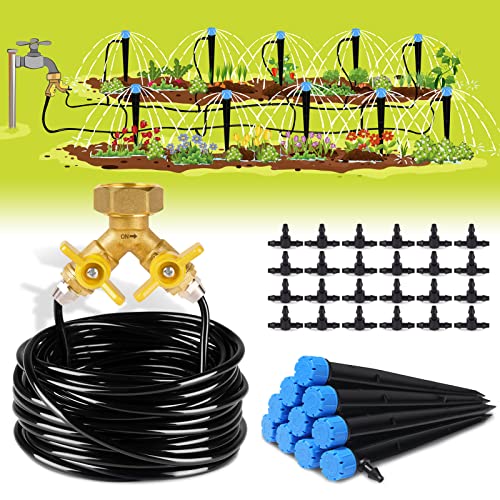 HIRALIY 49ft Drip Irrigation Kit for Raised Bed Garden Watering System for Plant Drip System for the Veggie Garden Automatic Irrigation System for the Patio Flower 14 Drip tubing and Brass Adapter