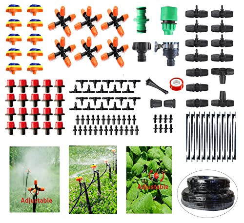 YARWELL Garden Irrigation System Drip Irrigation Kit with Main and Branch Distribution Tubing and 3 Kinds of Nozzles