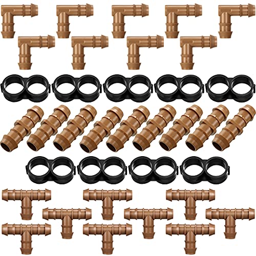 36 Pieces Drip Irrigation Fittings Kit 12 Inch Tubing Fitting Set Includes 9 Tees 9 Couplings 9 Elbows and 9 End Cap Plugs Drip Irrigation Barbed Connectors for Compatible Drip or Sprinkler Systems