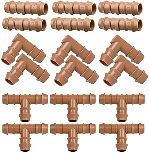 Arfun 18P Drip Irrigation Fitting SetInclude 6 Couplings 6 Tees 6 Elbows Fits 17mm600 ID 12Inch Drip Tubing (18 Pieces Set)