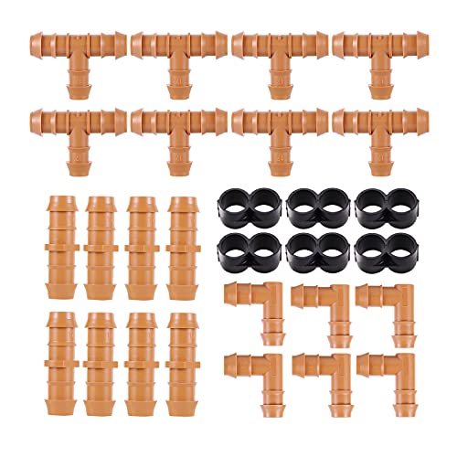 FOGWOWO 12 inch Drip Irrigation kit(17mm600 ID) 28 pcs12 inch tubing connectors Including 8 pcs 3Way Connectors 8 Connectors 6 Elbows 6 End Cap Plugs Irrigation Barbed Irrigation Connector