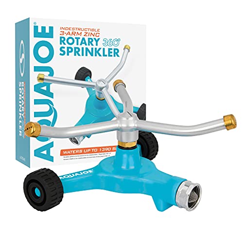 Aqua Joe AJTRSWB Indestructible Series Metal 3Arm Rotating Sprinkler wWheeled 8Inch Base