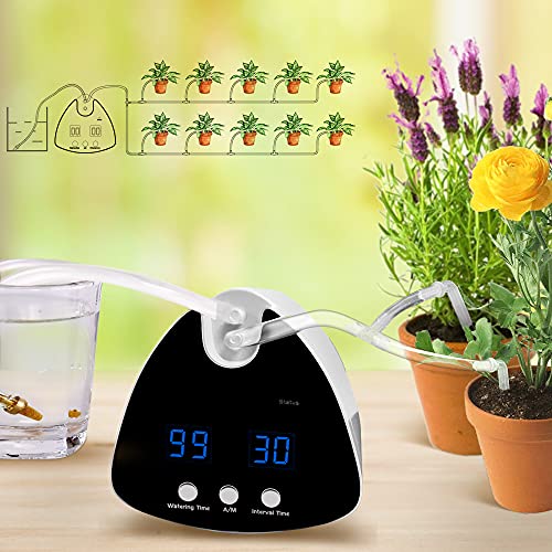 KiKiHeim Plant Watering System Automatic Plant Waterer Drip Irrigation System Kit with 30 Day Programming Timer USB and Battery Power Self Watering Devics for Indoor Plants