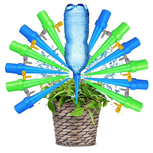 Upgraded Adjustable Self Watering Spikes Indoor Outdoor Plastic Bottle Garden Plant Drip Irrigation Automatic Device Spike System Works as Plants Watering Bulbs  Globes with Drip Control Valve