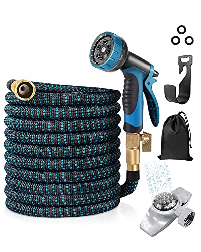 100 ft Water Hose with Sprinkler ToteBox Flexible Expandable Garden Hose with 10 Function Spray Nozzle and 3 Layers Latex and 34 Solid Brass Fittings Extra Strength 3750D Gardening Expending Pipe