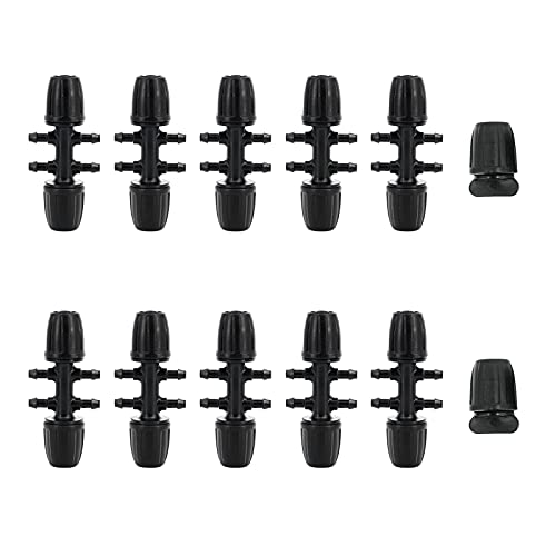 Erfo 10Pcs Drip Irrigation Tubing 12 inch to 14 inch Adapter Universal Barbed Tee Connector SixWay Adapter Locking Fitting AntiDrop Irrigation Tube with 2 End Closures(14 x 12 Adapter6Way)