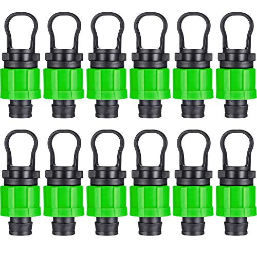 Hotop 12 Pieces Drip Irrigation Tubing End Cap Plug 12 Inch Universal End Cap Fitting Compatible with 1617mm Drip Tape Tubing Sprinkler System (Green)