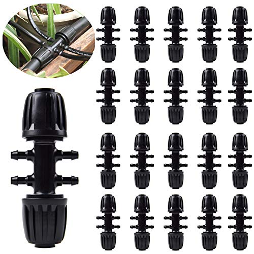Kalolary 20PCS Barbed Tee Irrigation Fittings 12 Inch to 14 Inch (12 ID x06063 OD) Tube AntiDrop Connectors Compatible with Sprinkler Systems (Fits 13mm ID 4mm ID) 6Way Adapter