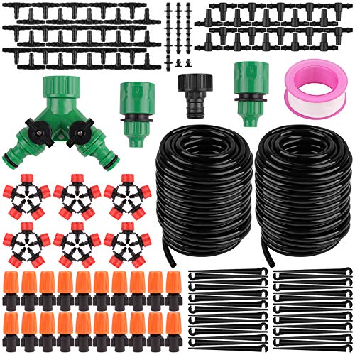 Drip Irrigation Kit 100ft30M Garden Watering Automatic System  Micro DIY Irrigation Tubing Kits Blank Distribution Hose Atomizing Nozzles Drippers for Plants Flower Bed Patio Lawn