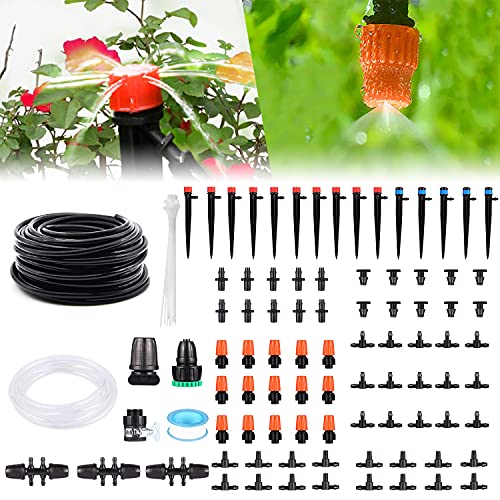Drip Irrigation Kit 141FT Garden Irrigation System Adjustable Automatic Micro Irrigation Kits Misting Cooling System Saving Water Irrigation System for Greenhouse Patio Lawn(40M3M)