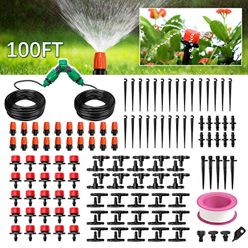 Garden Drip Irrigation Kit  100ft30m DIY Irrigation System with Adjustable Nozzle  Automatic Micro Irrigation Tubing Kits WaterSaving Sprinkler System for Greenhouse Raised Flower Bed Patio