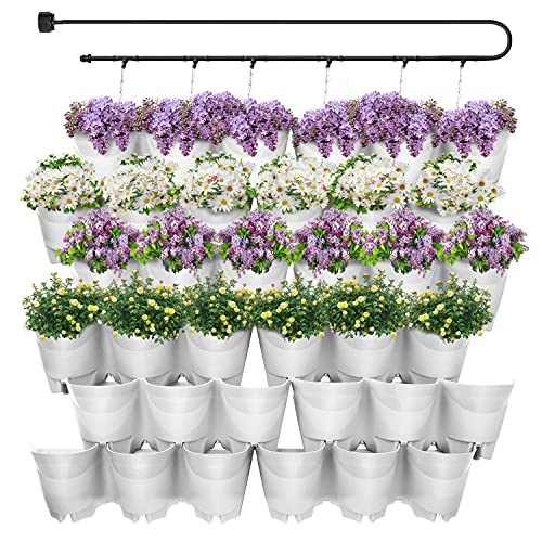 Worth Garden 36 Pockets Self Watering Vertical Planters Indoor Outdoor Living Wall Mounted  9 Automatic Dripping Irrigation System Hose Kit Stackable Plastic Pot Herb Plants Home Balcony Decoration