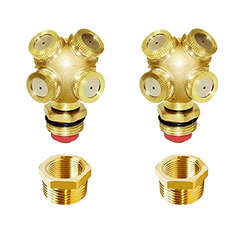 Joywayus Brass Misting Spray Nozzle 34GHT Male 4Holes Garden Sprinklers Irrigation Connector Water Sprinklers Mister Heads Fitting with Filter Mesh (Pack of 2)