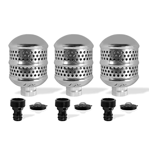 LO RUBA Aluminum Metal Bubbler Sprinkler  3 Pack Flood Bubbler Gentle Soaker Sprinkling Irrigation Heads with 6 Stainless Steel Garden Hose Mesh Filter Washers and 3 Plastic Garden Hose Connectors