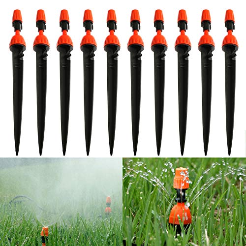 Maxmoral 10PCS Gardening Adjustable Irrigation Dripper on Stake 2 in 1 Watering Sprinklers Nozzle Tools Micro Drip Irrigation System for GardenGreenhouseLawn