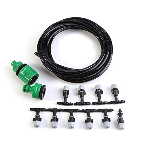 Misting Cooling System47mm Watering TubingMisting Nozzle SprinklerFaucet Adapter Outdoor Garden Patio Greenhouse Micro Drip Irrigation Kit (5M Watering Set)
