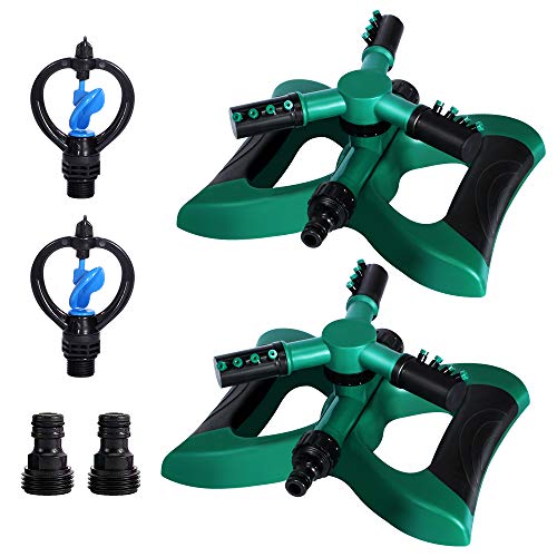 2Pack Lawn Sprinklers Upgraded Automatic Rotation Sprinklers for Yard and Kids 360 Degree Rotary Sprinkler Heads with 3 Adjustable Arms Water Sprinkler Sprinklers for Yard Large Area