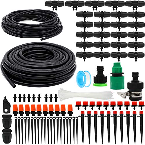 Drip Irrigation Kits 100ft30M Garden Plant Watering Sprinkler System with Distribution Tubing Hose Adjustable Nozzles Automatic Mist Cooling Irrigation Set for Garden Lawn Patio