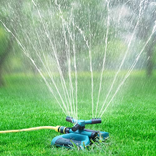 Lawn Sprinkler Garden Sprinkler System Yard Sprinkler Watering Sprayer Automatic 360 Degrees Rotating Adjustable Covering Large Area Easy Hose Connection (Forest Green)