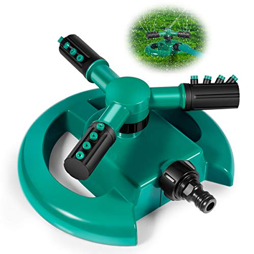 Qobnn Lawn Sprinkler 360 Degree Automatic Rotating Garden Sprinkler Large Area Coverage Sprinklers for Yard for Plant Irrigation and Kids Playing