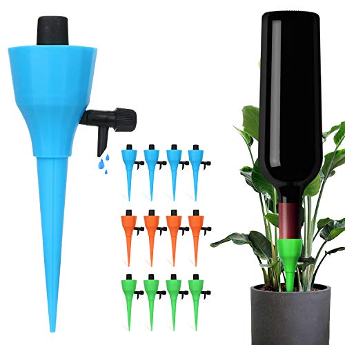 12 Pcs Plant Watering Devices Universal Self Watering Spikes with Slow Release Control Valve Automatic Vacation Drip Irrigation Watering Devices Plant Water for Outdoor Indoor New Version