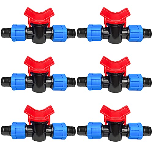 JTooloife 6 Pieces Drip Irrigation ShutOff Valve 12 Inch Universal Adapter Drip Tubing Fittings Connector Barbed Locking Fitting Fits Most 1617mm Drip Tape and Tubing (6 Shut Off Valve)