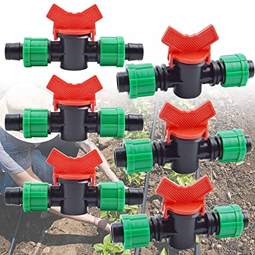 ROLLMOSS 6 Pieces Drip Irrigation Shut Off Valve 12 Inch Universal Drip Irrigation Tubing Coupling Valve Drip Connector Locking Fitting Compatible with 1617mm Drip Tape Sprinkler System