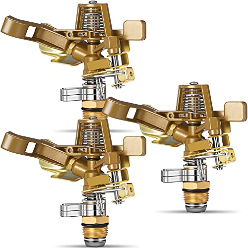 12 Inch Brass Impact Sprinkler Heavy Duty Orbit Sprinkler Head with Nozzles Adjustable 0360 Degrees Sprinkler Head Lawn Watering Sprinkler for Yard Lawn and Grass Irrigation (3 Pieces)