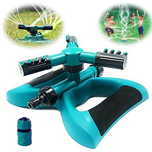 Buyplus Lawn Sprinkler  Automatic 360 Rotating Adjustable Garden Hose Watering Sprinkler Head for Kids with 3600 SQ FT Coverage Yard Irrigation SystemLeak Free Durable 3 Arm Sprayers (1 Pack)