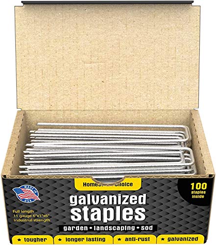 Homestead Choice 6 Inch Galvanized Landscape Staples  100 Metal Garden Stakes for Gardening  11 Gauge AntiRust HeavyDuty Ground Sod Pins Yard Stakes for Weed Barrier Fabric Irrigation Tubing Hose