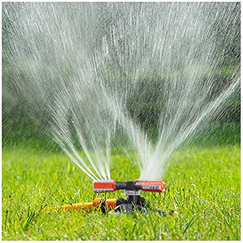 WOVUU Lawn SprinklerUpgrade Garden Sprinkler Automatic 360 Degree Rotating Irrigation Grass Water Sprinkler System Garden Hose Sprinkler for YardBuilt in 36 Units Angle Spray Nozzles (Orange)
