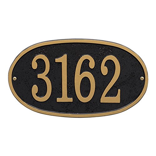 Personalized Cast Metal Oval House Number Custom Address Plaque Sign - Black/gold