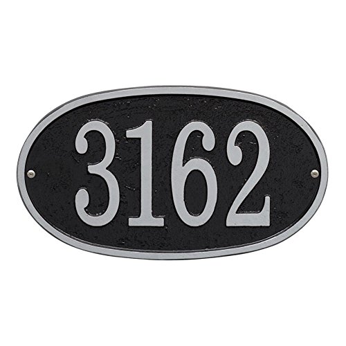 Personalized Cast Metal Oval House Number Custom Address Plaque Sign - Black/silver
