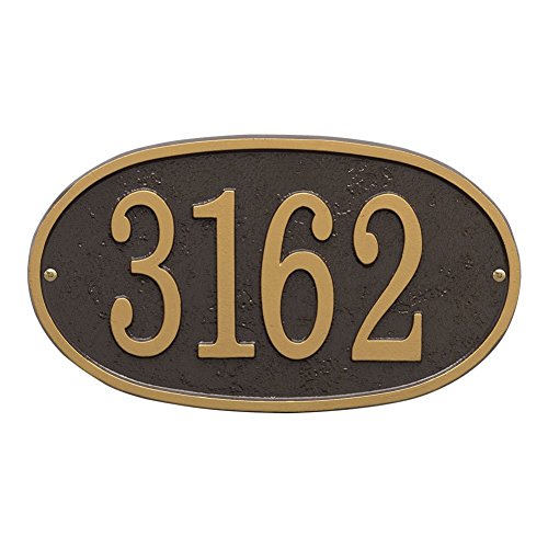 Personalized Cast Metal Oval House Number Custom Address Plaque Sign - Bronze/gold