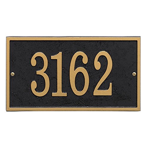 Personalized Cast Metal Rectangle House Number Custom Address Plaque Sign - Black/gold