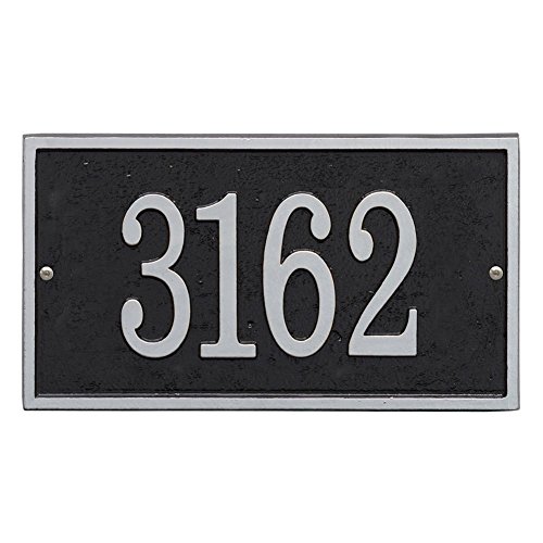 Personalized Cast Metal Rectangle House Number Custom Address Plaque Sign - Black/silver