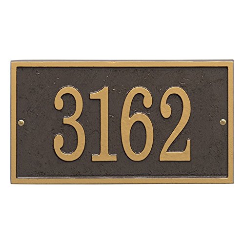 Personalized Cast Metal Rectangle House Number Custom Address Plaque Sign - Bronze/gold